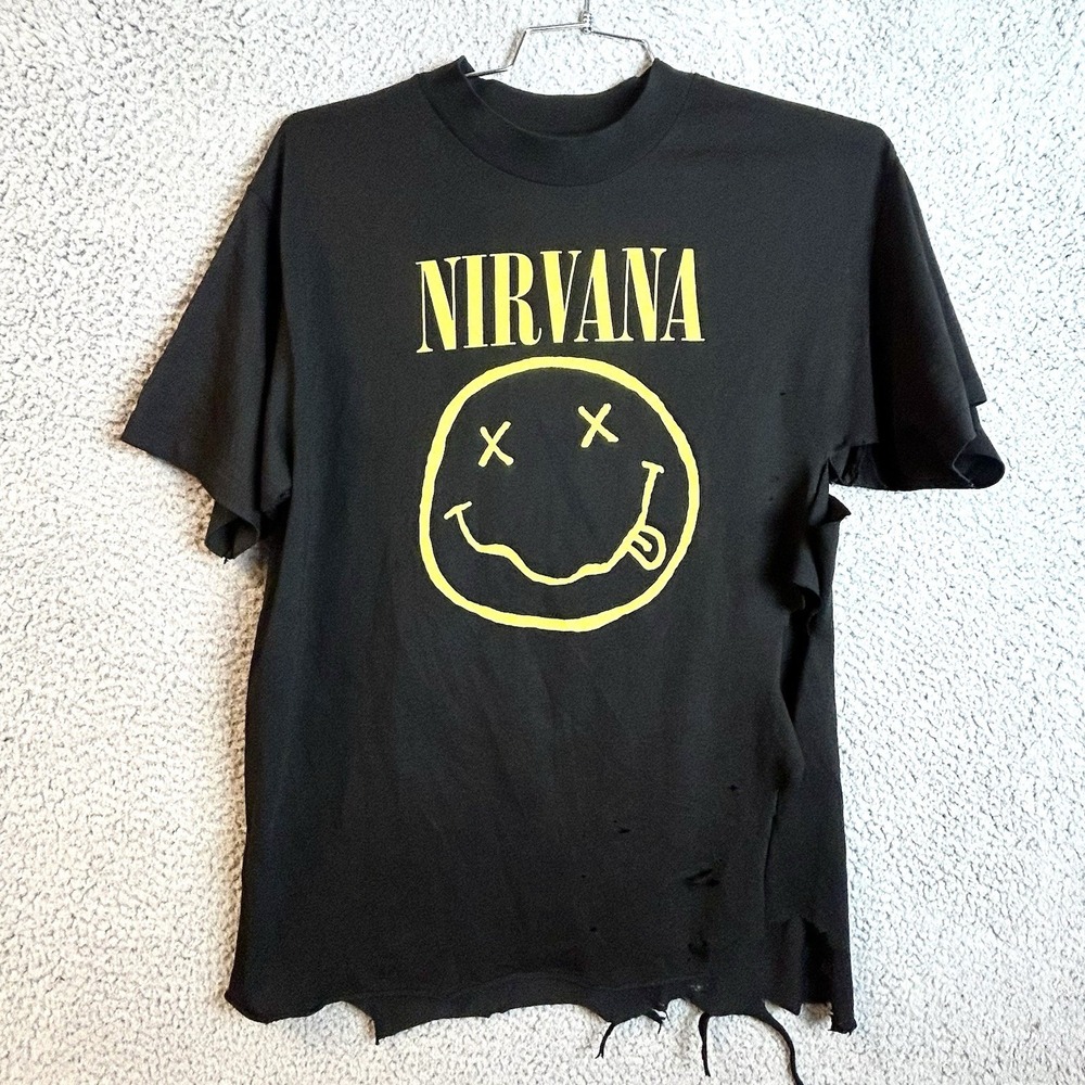 VTG 1992 Nirvana Smiley Face T Shirt Sz XL Original Stedman Dry Rot Distressed